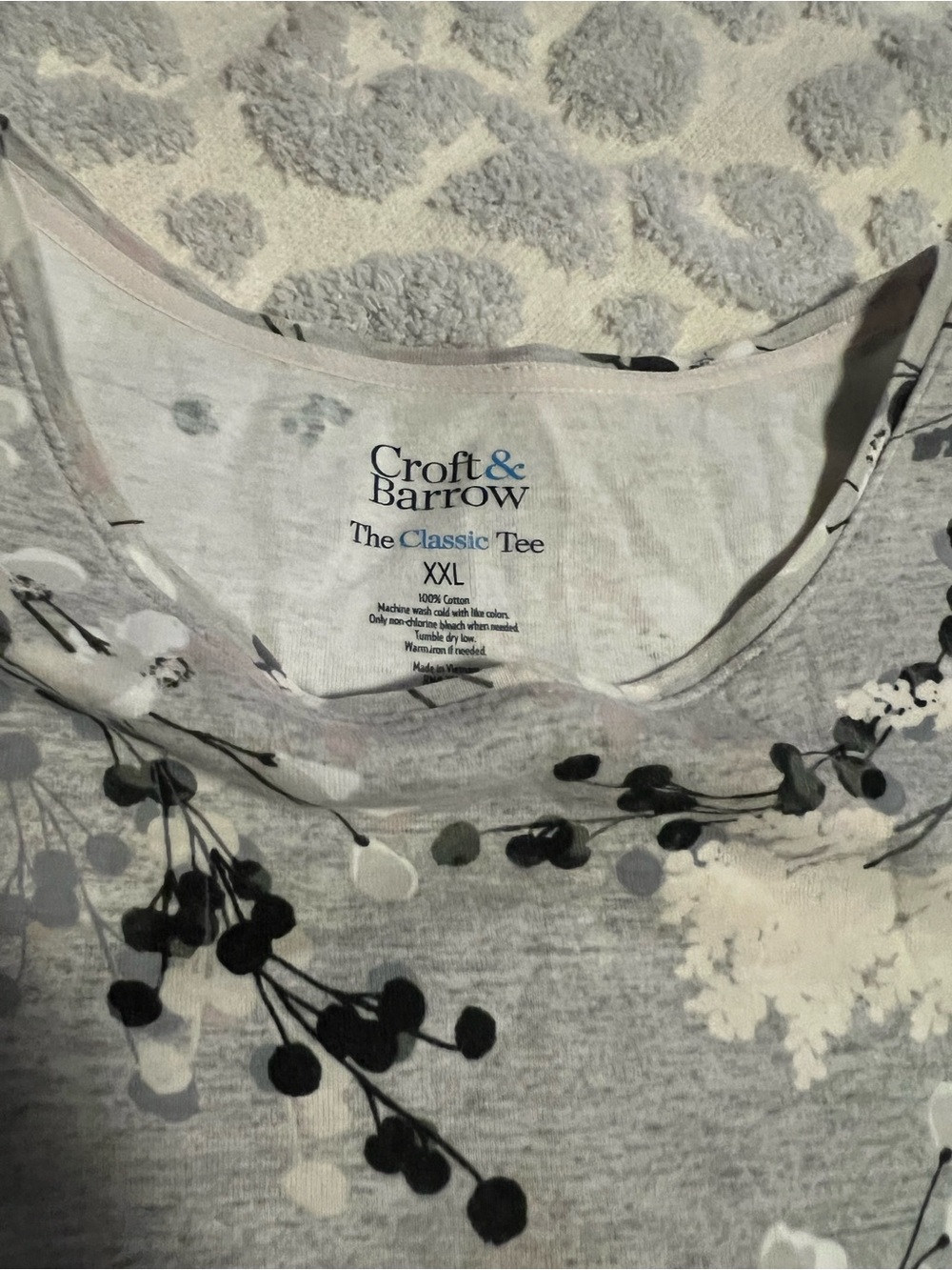 croft & barrow Gray Floral Short Sleeve Tee with White and Black Accents - Picture 2 of 5